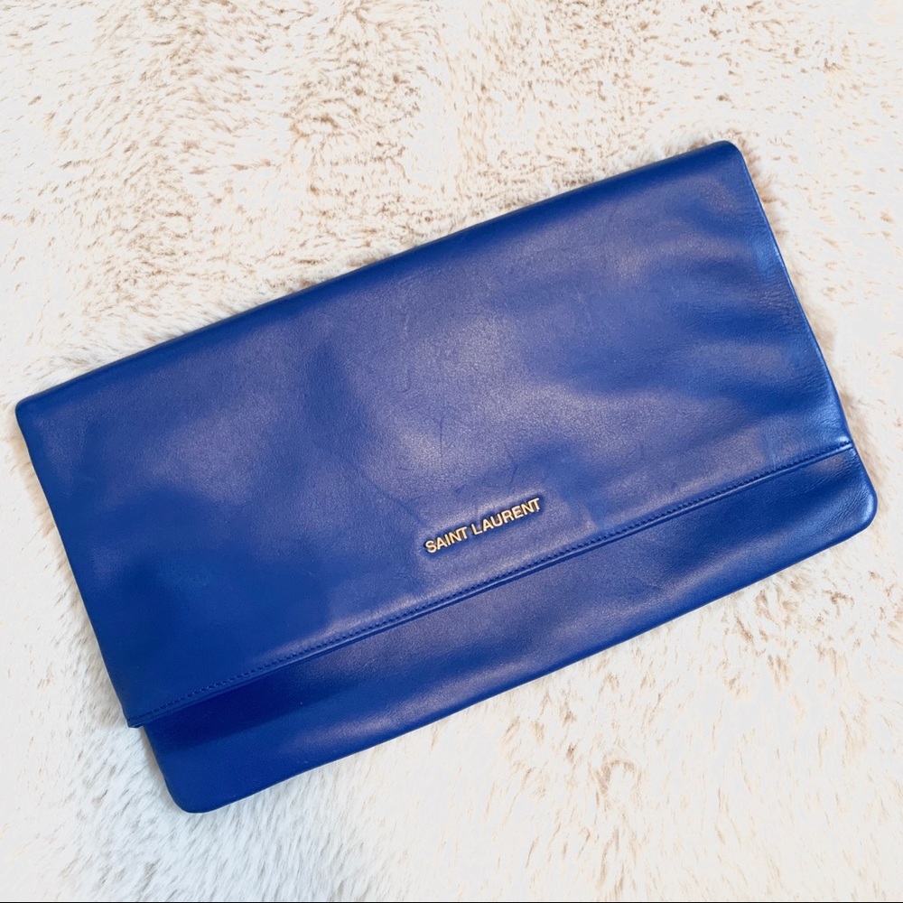 Saint Laurent Large Fold-Over Clutch, Bleu Major